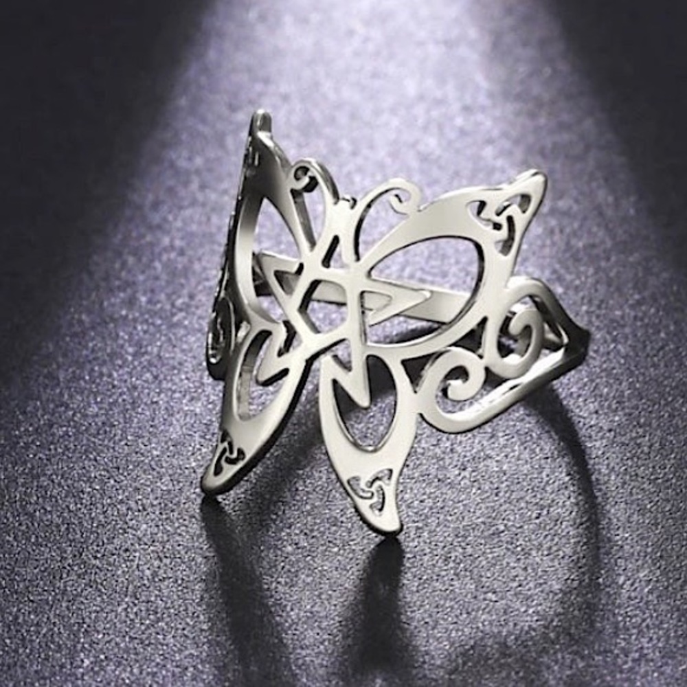 Butterfly Pentagram Celtic Knot Tripe wave Ring Womans Jewelry Wiccan Pagan New